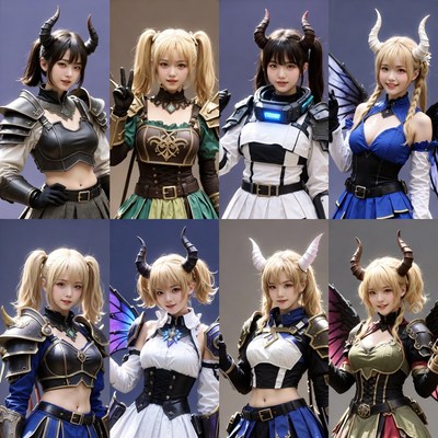 Asian women in demon cosplay outfits