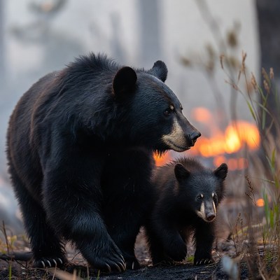Mother Black Bear with Cub