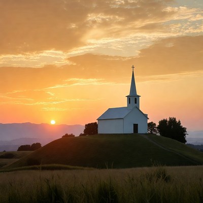 White Chapel Silhouette at Sunset