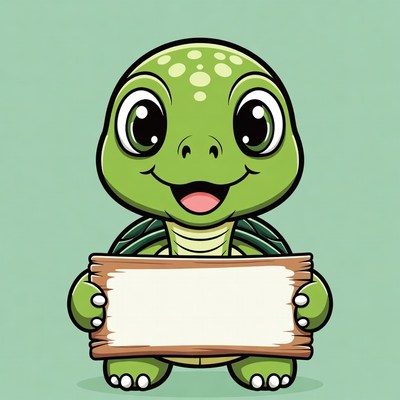 Cute turtle holding blank sign
