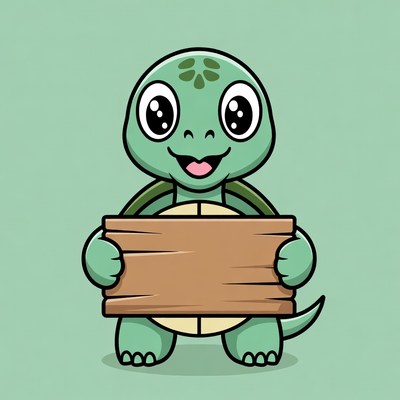 Cute cartoon turtle holding wooden sign