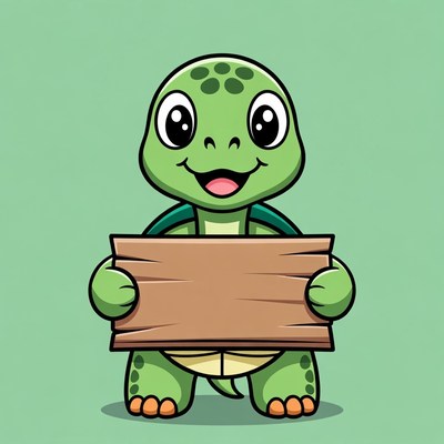 Cute turtle holding blank sign