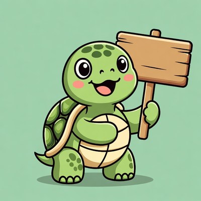 Cute turtle holding wooden sign