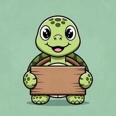 Cute turtle holding blank sign