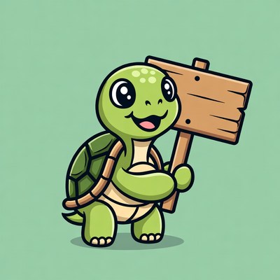 Cute turtle holding blank sign