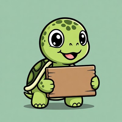 Cute cartoon turtle holding blank sign