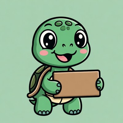 Cute cartoon turtle holding blank sign