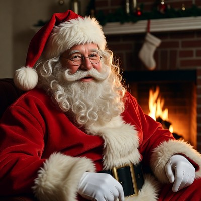 Santa Claus by fireplace