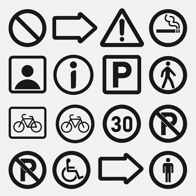 Common Black Outline Icons Set