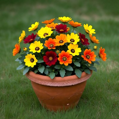 Colorful Daisies in Terracotta Pot