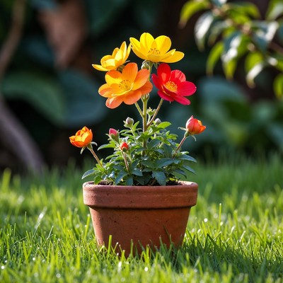 Colorful Pot of Calendula Flowers