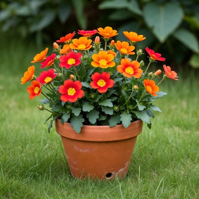 Orange Calendula Flowers in Terracotta Pot
