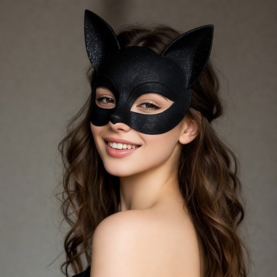 Woman wearing black cat mask