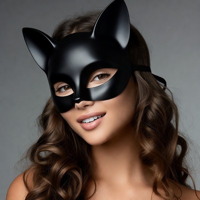 Woman wearing black cat mask