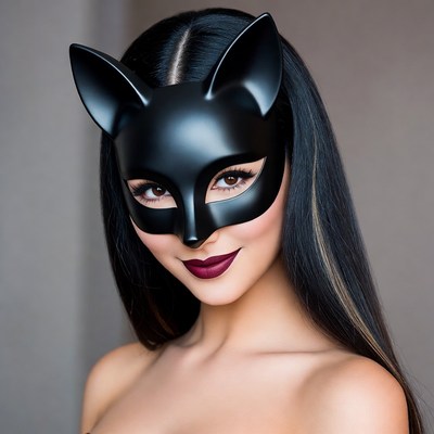 Woman wearing black cat mask