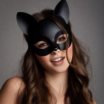 Woman wearing black cat mask