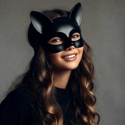 Woman wearing black cat mask