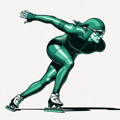 Female speed skater in green suit
