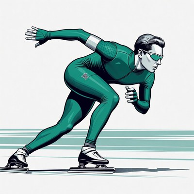 Man speed skating in green suit