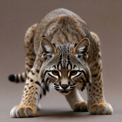 Bobcat stalking on brown background