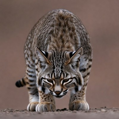 Bobcat crouching on ground