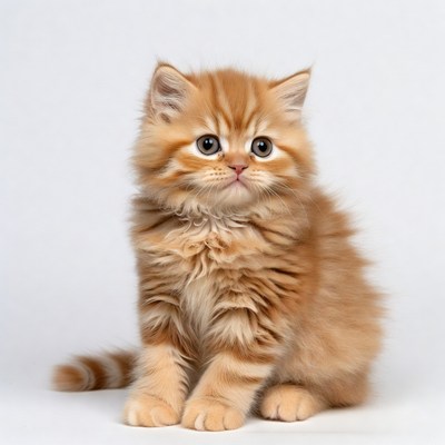 Fluffy orange kitten sitting