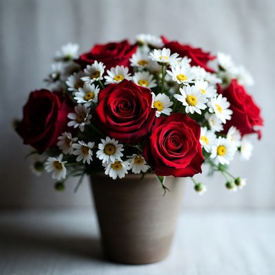 Red Roses and White Daisies Bouquet