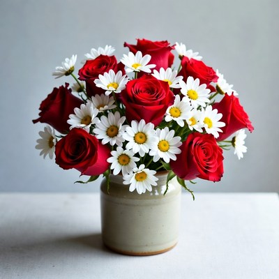 Red Roses and White Daisies Bouquet