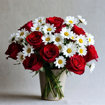 Red Roses and White Daisies Bouquet