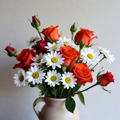 Red Roses and White Daisies Bouquet