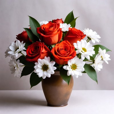 Red Roses and White Daisies Bouquet