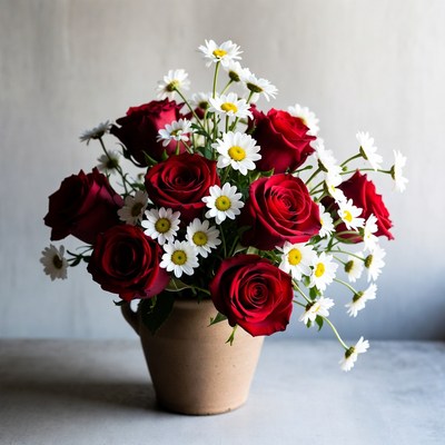 Red Roses and White Daisies Bouquet