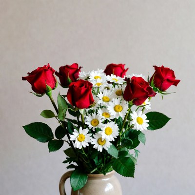 Red Roses and Daisies Bouquet
