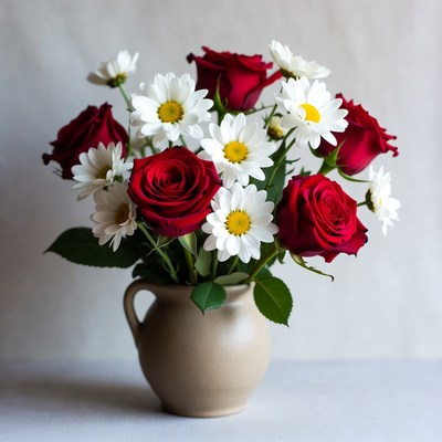 Red Roses and White Daisies Bouquet