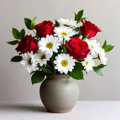 Red Roses and White Daisies Bouquet