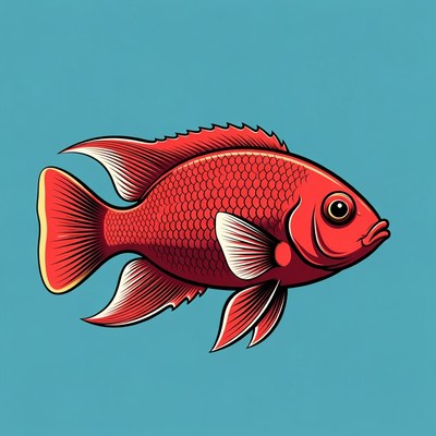 Red Fish Illustration on Blue Background