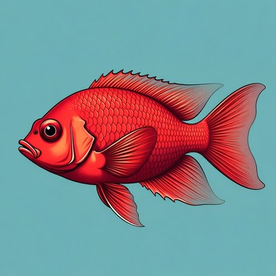 Red Angelfish on Blue Background