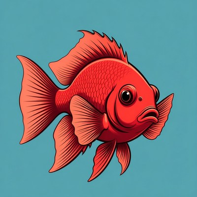 Red Angelfish on Blue Background