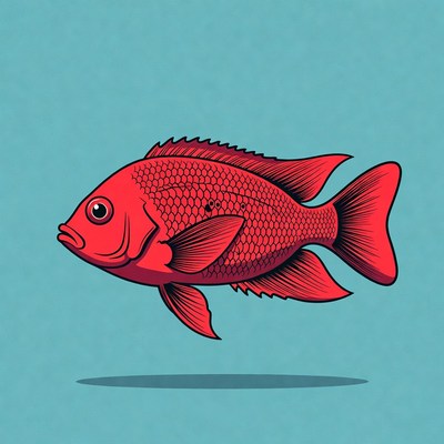Red Fish on Blue Background