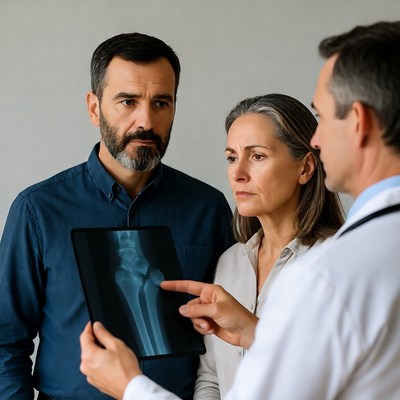 Doctors showing X-ray to patient