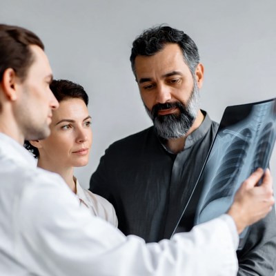 Doctors examining chest x-ray