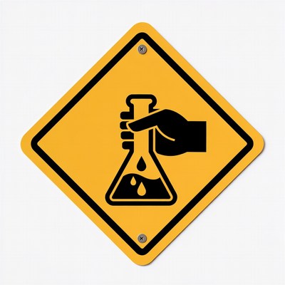 Hand Holding Spilling Flask Warning Sign