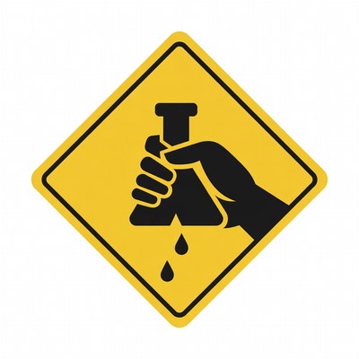 Hand Holding Spilling Beaker Warning Sign