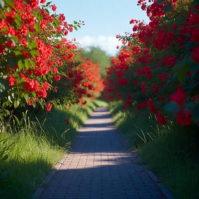 Red Bougainvillea Path in Garden