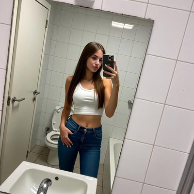 Young woman taking bathroom selfie