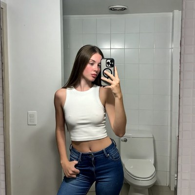 Woman taking bathroom selfie