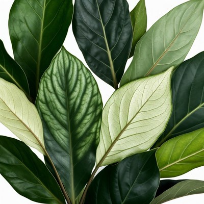 Variegated Green Tropical Plant Leaves