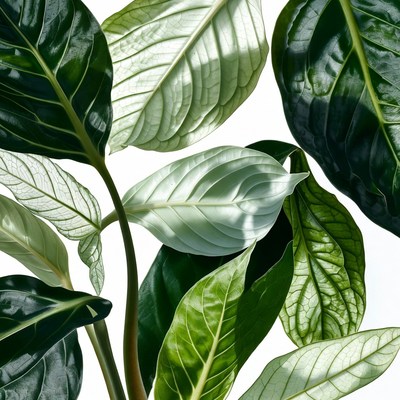 Green and White Tropical Plant Leaves