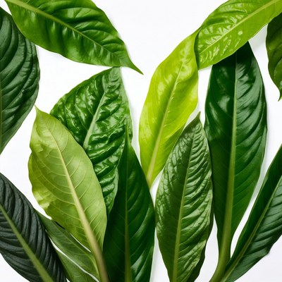 Green Leaves on White Background