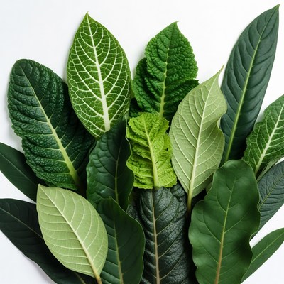 Green Leaves on White Background